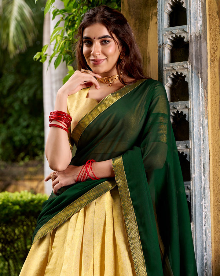 Green Kanchipuram Silk Half Saree Zari Weaving