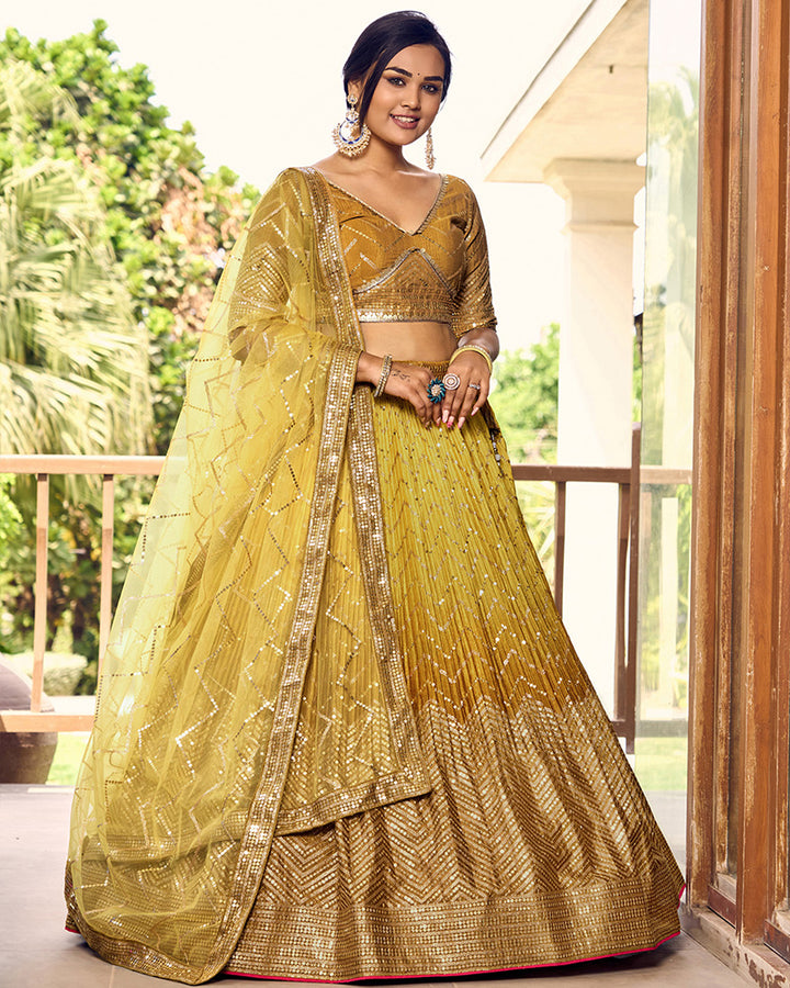 Yellow Color Chinon Sequence Embroidered Lehenga Choli