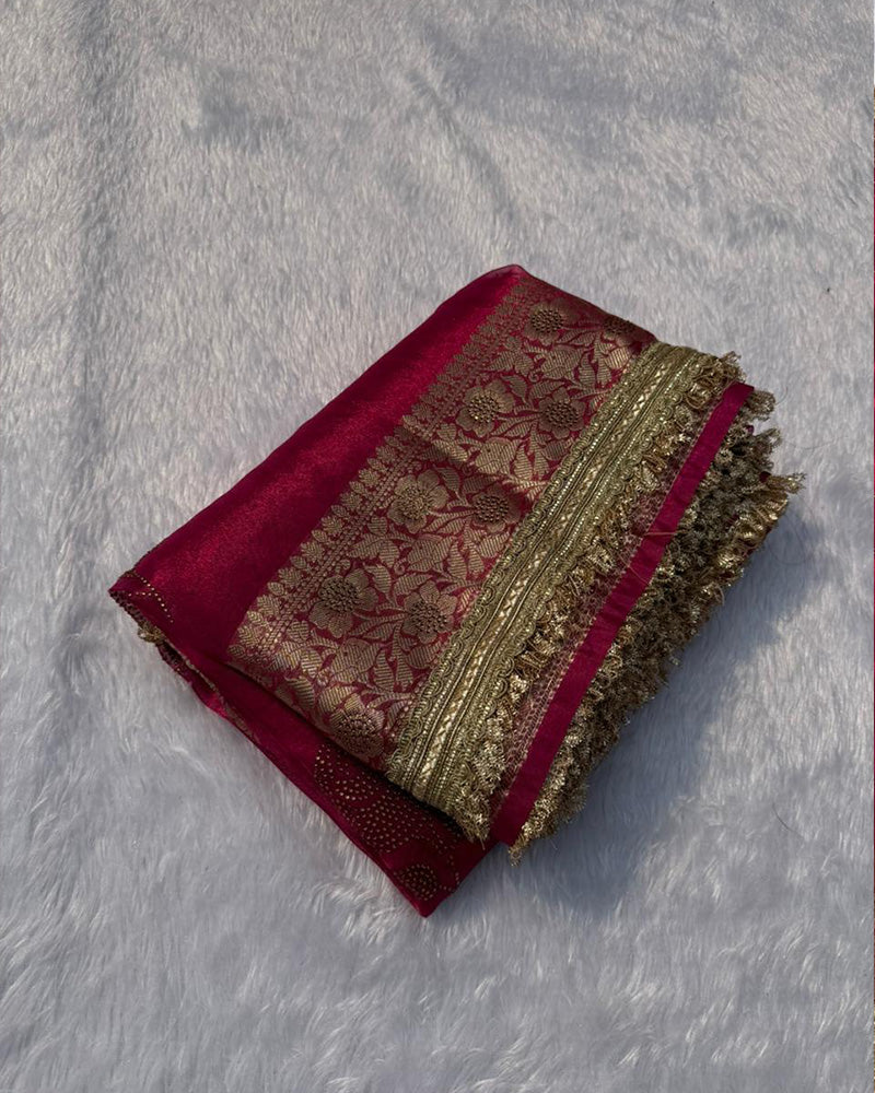 Premium Red Color Organza Tissue Silk Saree