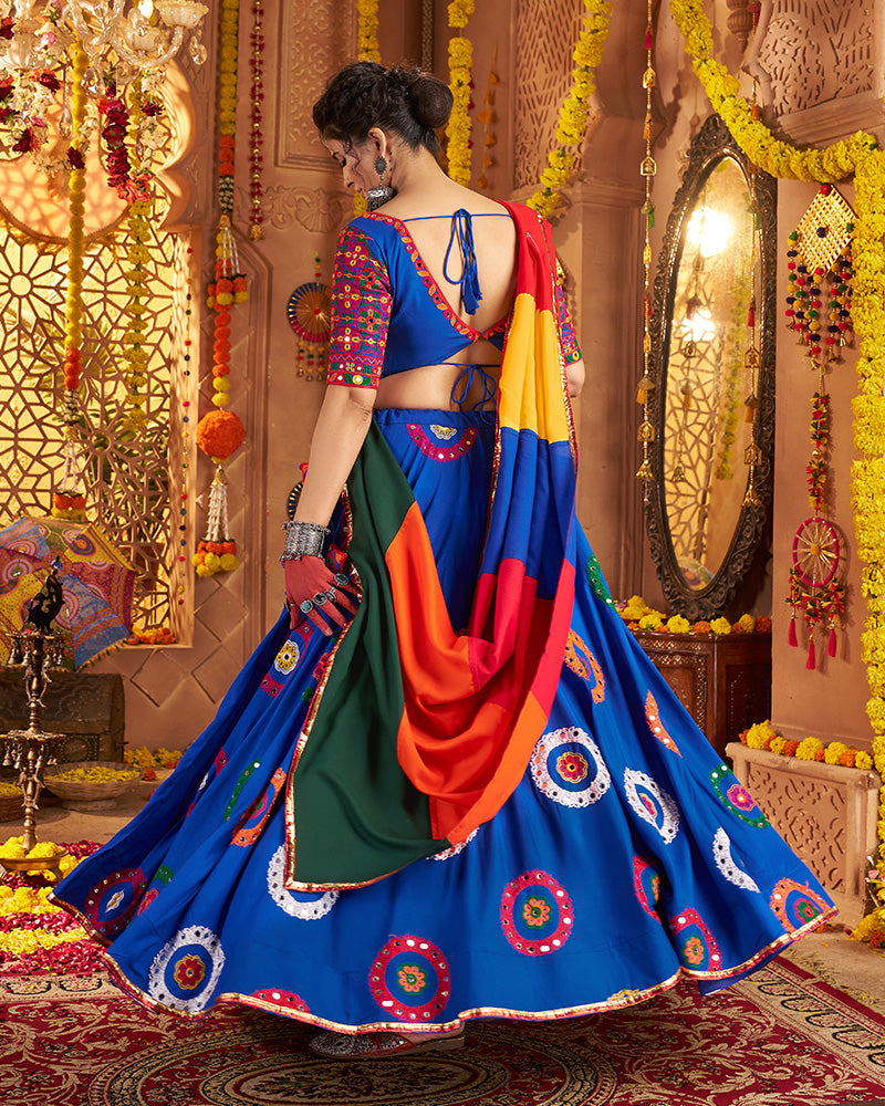 Royal Blue Traditional Choli With Colorful Embroidery And Mirror