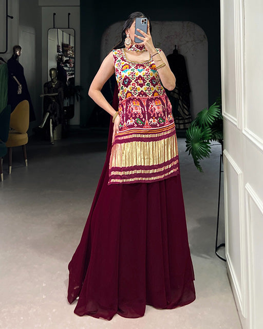 Designer Off White Color Gaji Silk Three Piece Plazzo Suit