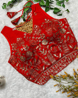 Orange Color Vichitra Silk Embroidered Blouse