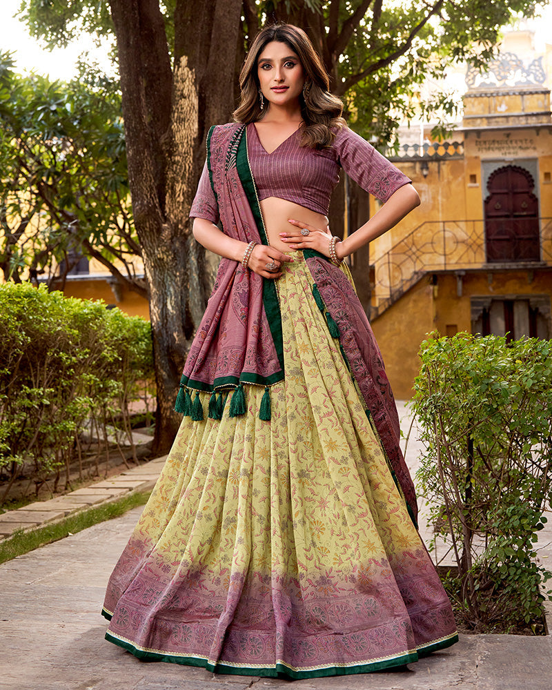 Dusty Mauve Color Vichitra Silk Printed Lehenga Choli