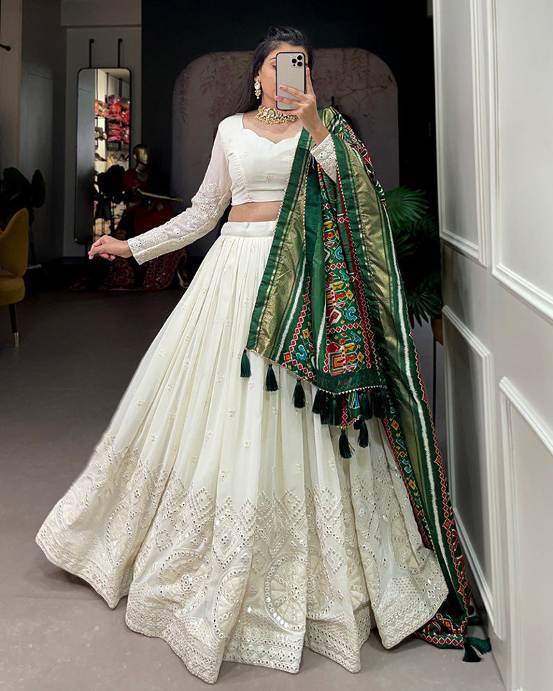 Off White Lucknowi Embroidery Work Lehenga Choli