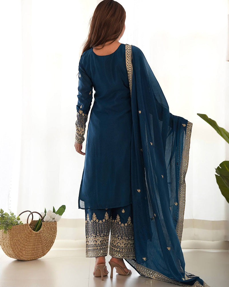 Morpich Color Pure Chinon Silk Three Piece Kurti Suit