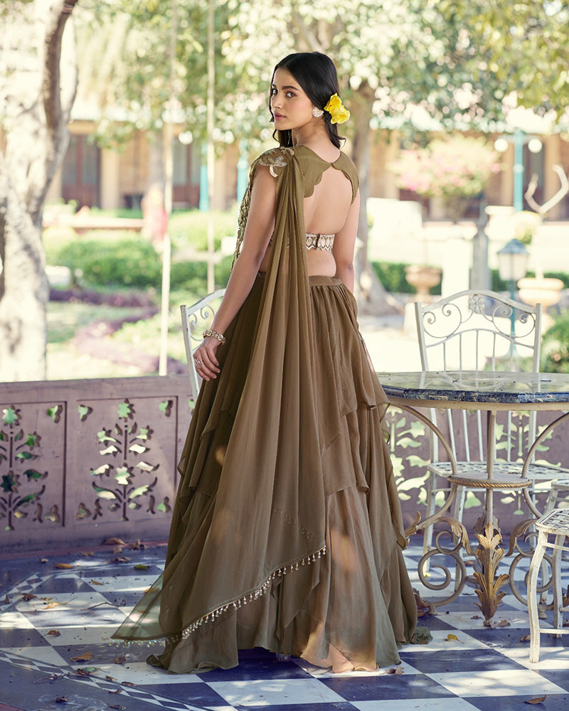 Coffee Color Marble Sequence Embroidered Lehenga Choli