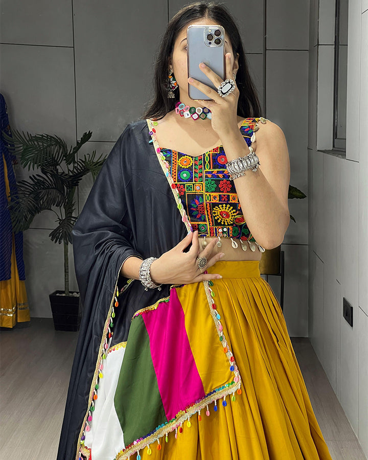 8 Multi Color Designer Pure Rayon Cotton Gamthi Work Navratri Lehenga Choli