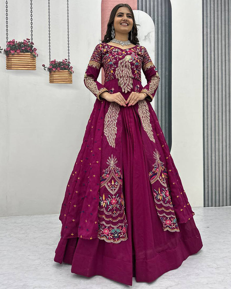 Peacock Vichitra Silk Sequence Embroidered lehenga Choli