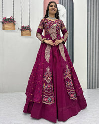Peacock Vichitra Silk Sequence Embroidered lehenga Choli
