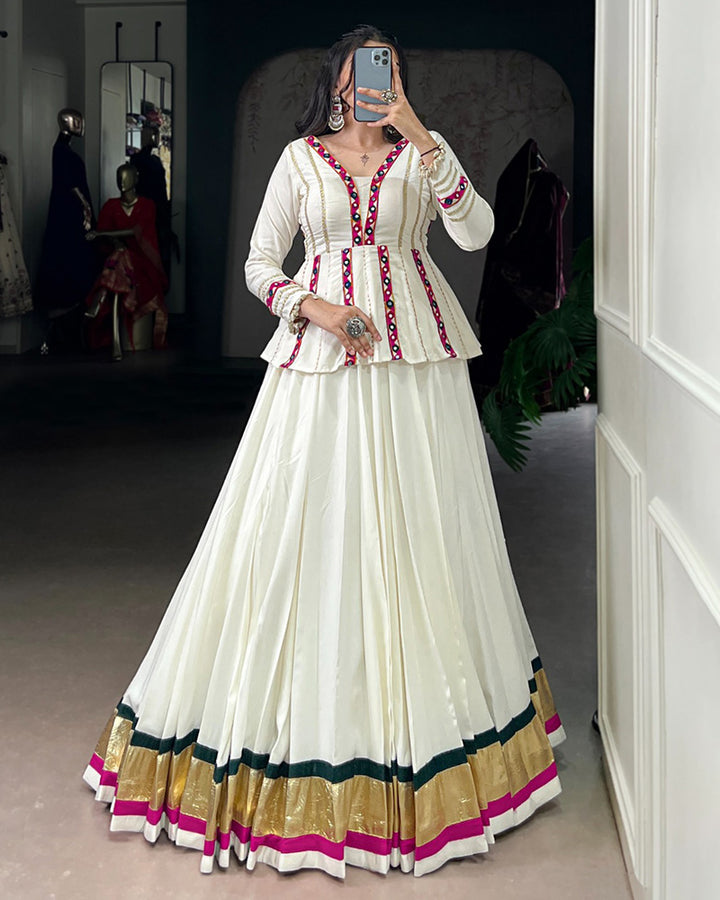 Designer White Color Rayon Navratri Lehenga Choli