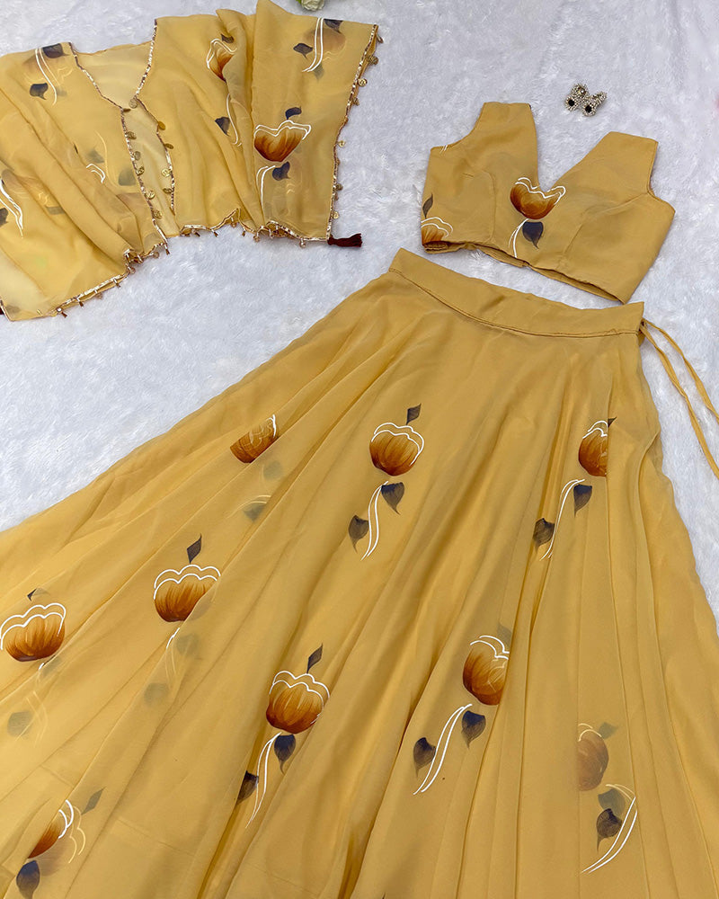 Yellow Color Pure Soft Georgette Lehenga Choli