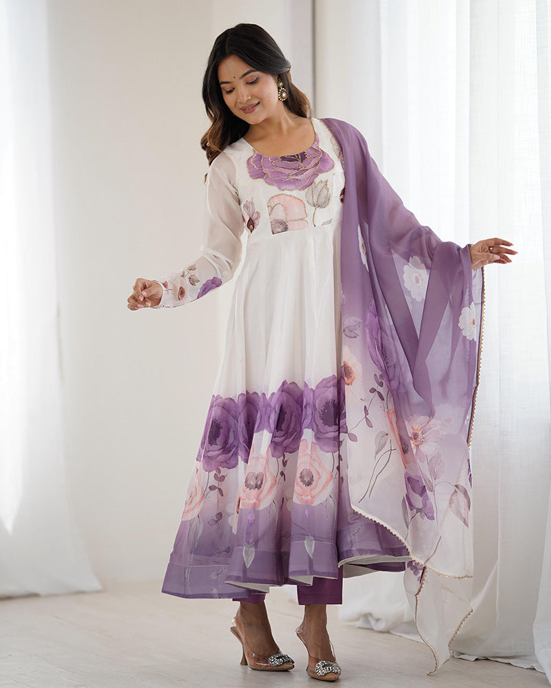 Violet Color Organza Silk Three Piece Anarkali Suit