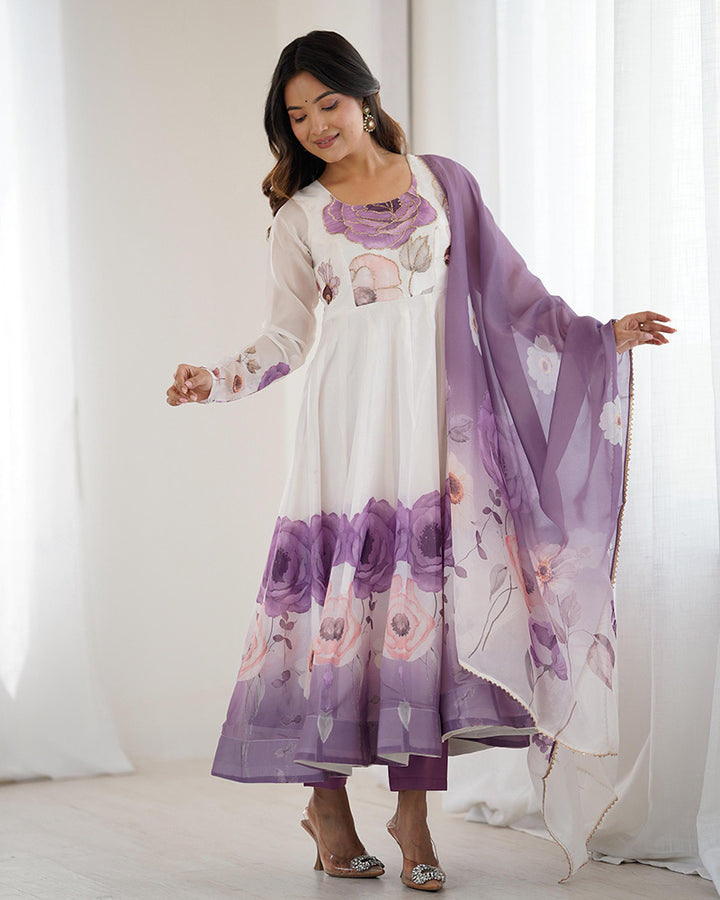 Violet Color Organza Silk Three Piece Anarkali Suit