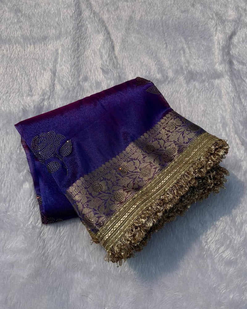 Premium Purple Color Organza Tissue Silk Saree.