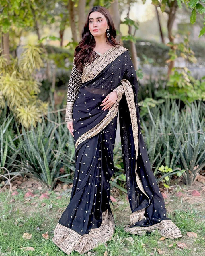 Black Color Tebby Silk Embroidered Saree