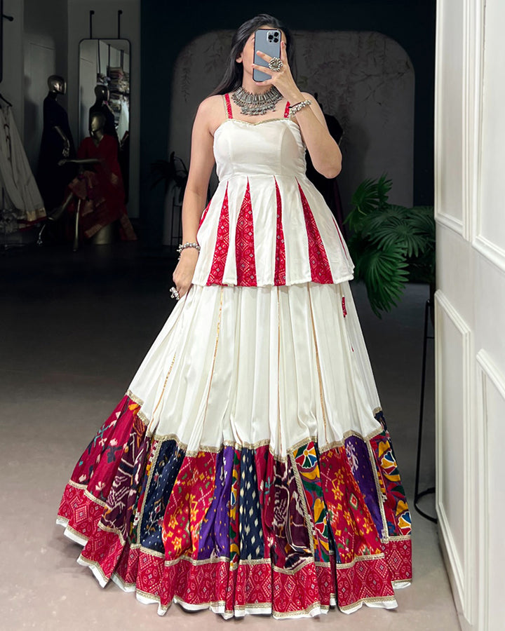 White And Red Panelled Navratri Special Lehenga Choli