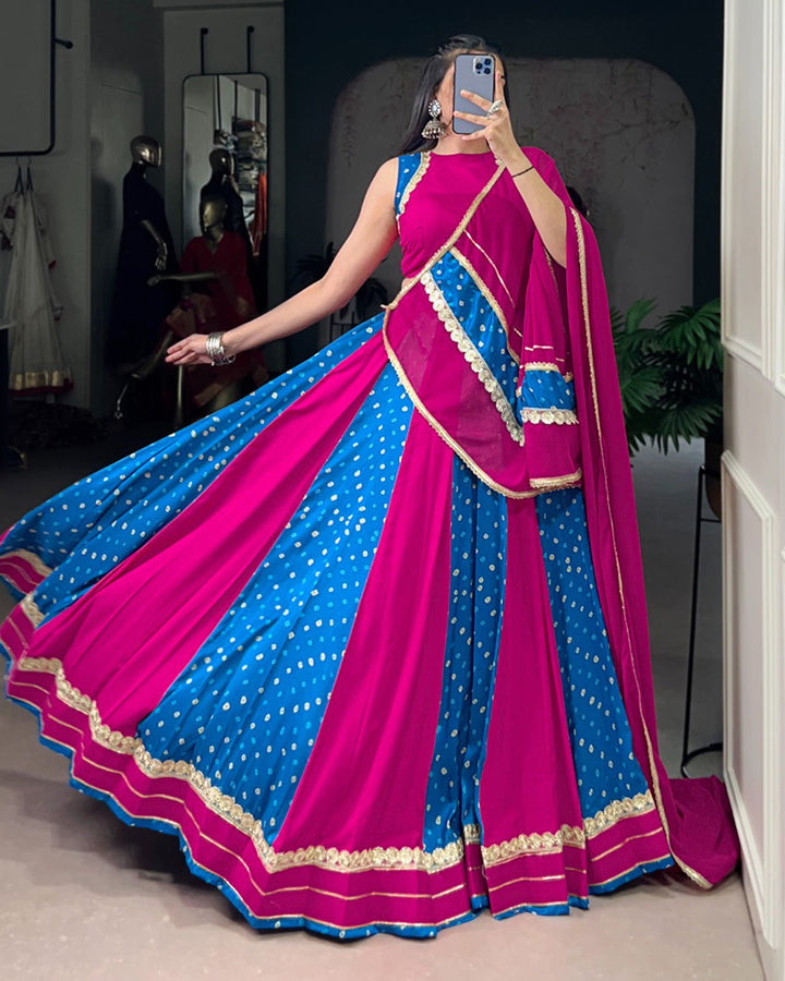 Navratri Special Magenta And Blue Color Tasar Silk Choli