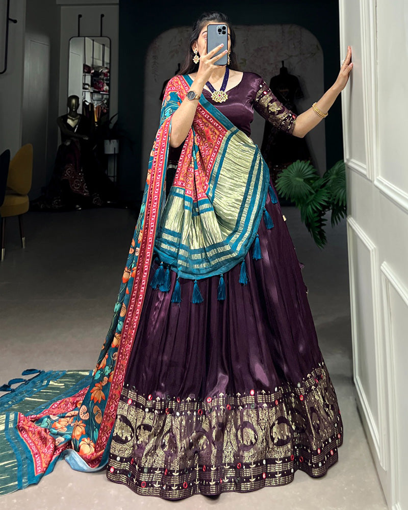 Wine Color Gaji Silk Lehenga Choli
