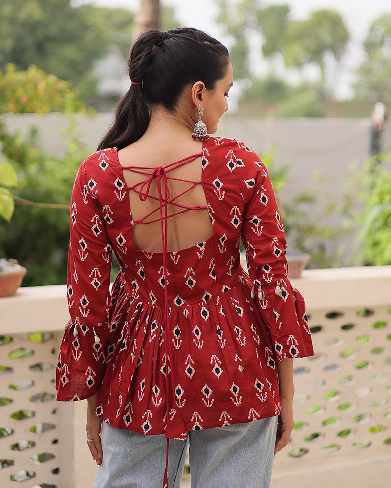 Maroon Color Cotton Gmathi Work Navratri Kediya