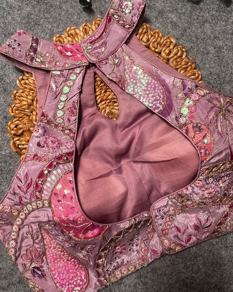 Luvender Color Cotton Silk Embroidered Blouse