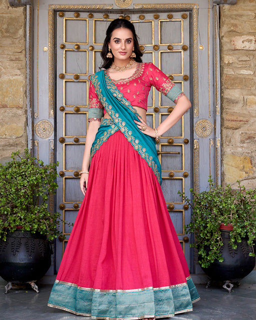 Pink Color Vichitra Silk Sequins Half Saree