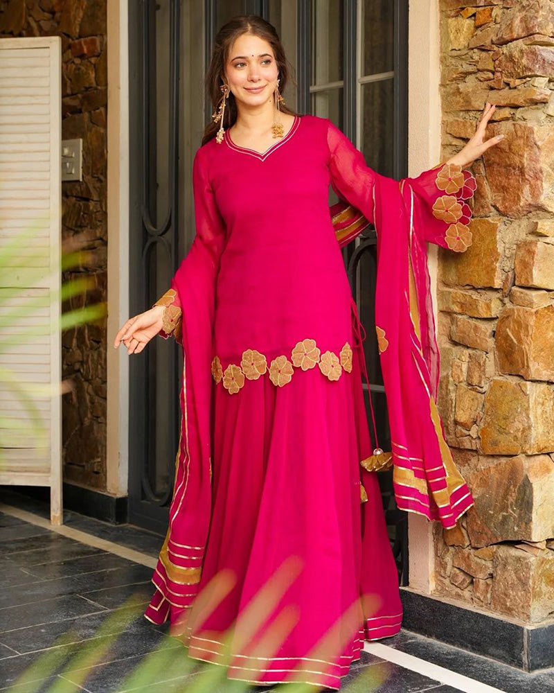 Rani Pink Color Faux Georgette Plazzo Suit