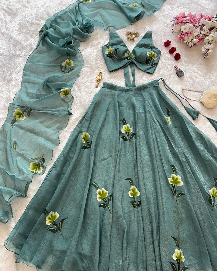 Sea Green Color Fandy Crush Printed Lehenga Choli