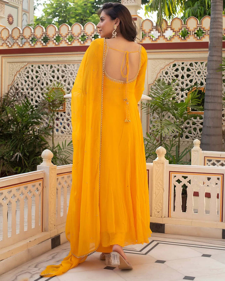Yellow Color Georgette Three Piece Anarkali Suit