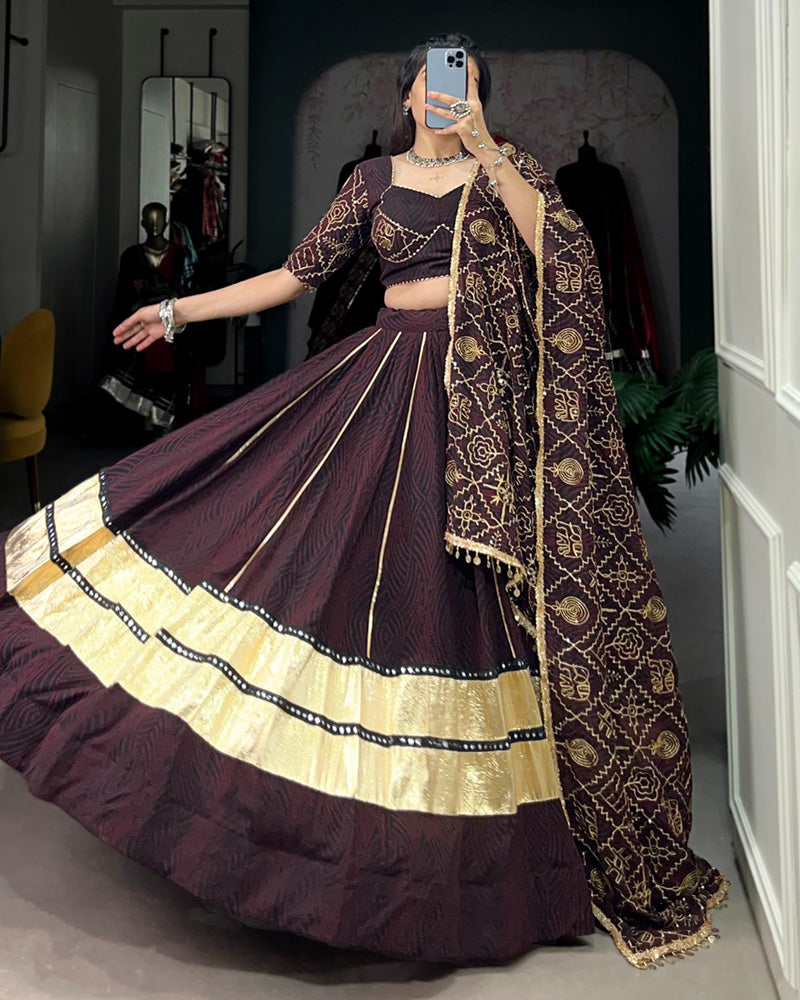 Brown Color Georgette Bandhej Print Gamthi Navratri Lehenga Choli