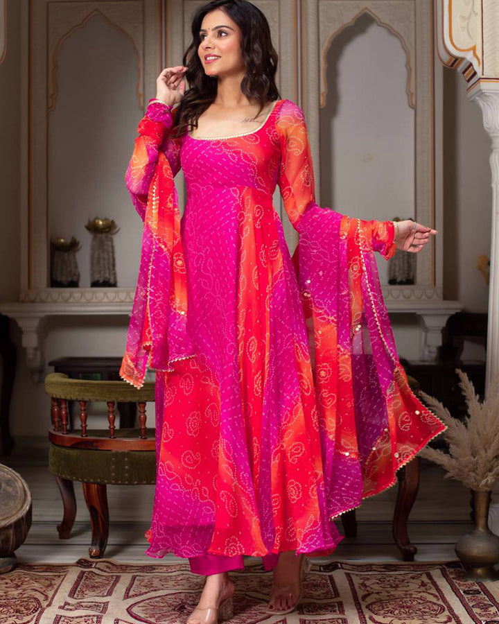 Multi Pink Color Georgette Digital Print Anarkali Suit