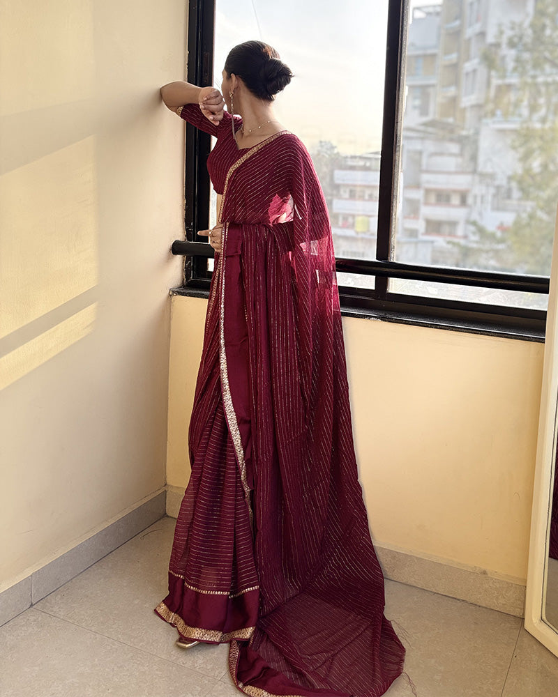 Maroon Color Pure Viscose Georgette Saree