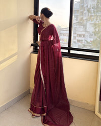 Maroon Color Pure Viscose Georgette Saree