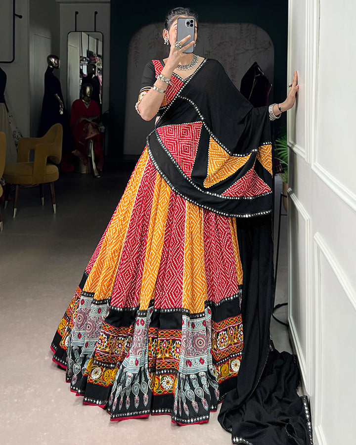 Red And Yellow Color Traditional Rayon Navratri Lehenga Choli