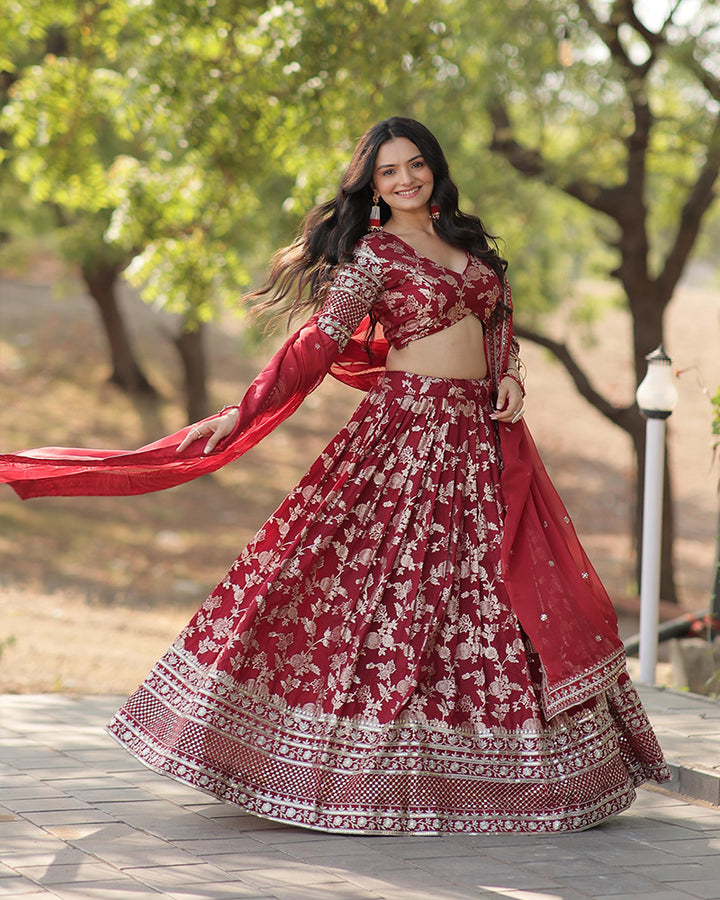 Maroon Color Designer Pure Dyable Viscose Jacquard Lehenga Choli