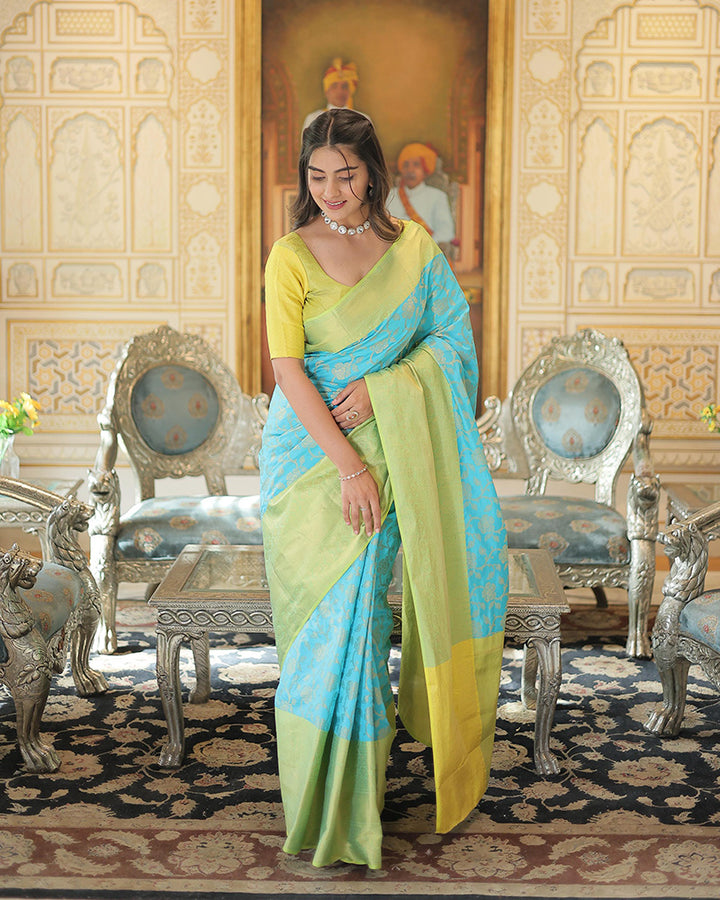 Designer Kanjivaram Silk Sky Blue Color Saree