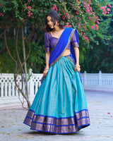 Royal Blue Color Kanchipuram Silk Designer Half Saree