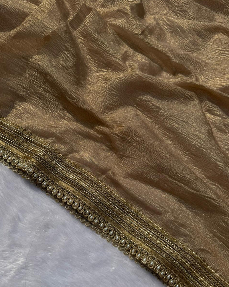 Premium Cream Color Tissue Crush Saree