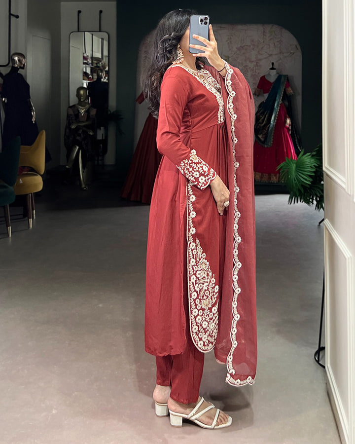 Elegant Rust Orange Maska Cotton Salwar Suit