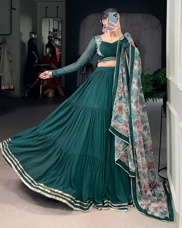 Green Color Marble Navratri Lehenga Choli