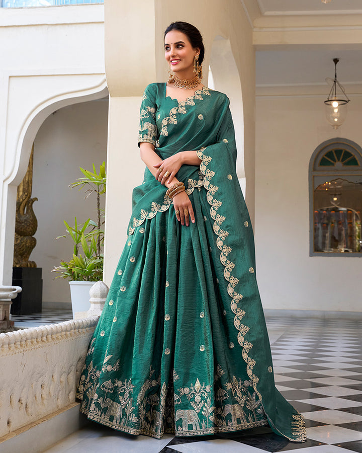 Designer Teal Green Color Gold Crush Sequence Embroidered Work Lehenga Choli