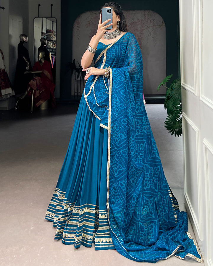 Elegant Teal Green Color Rayon Navratri Lehenga Choli