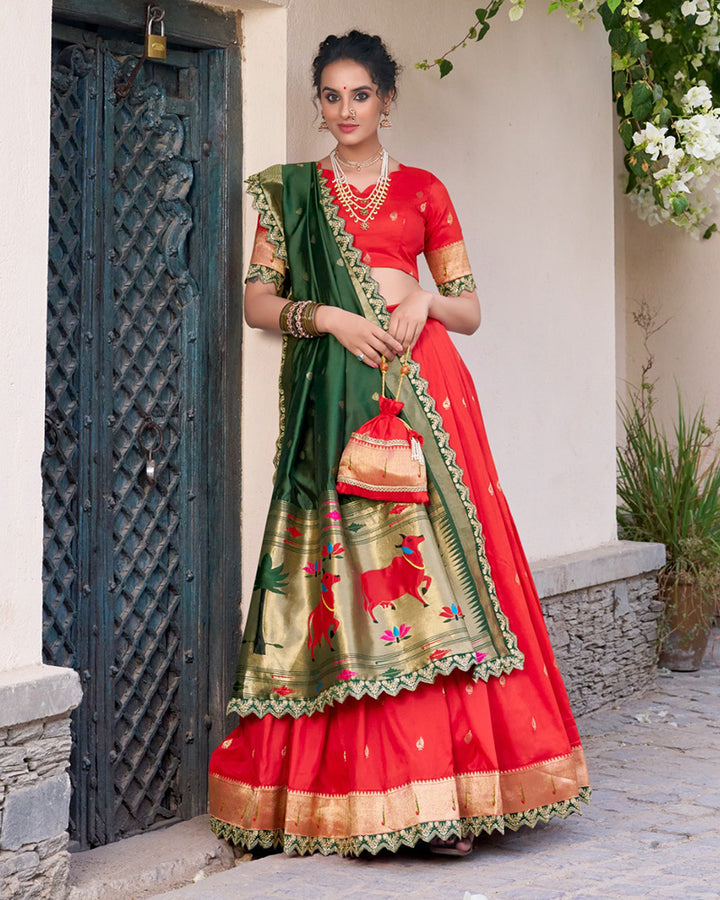 Red Color Jacquard Silk Designer Lehenga Choli