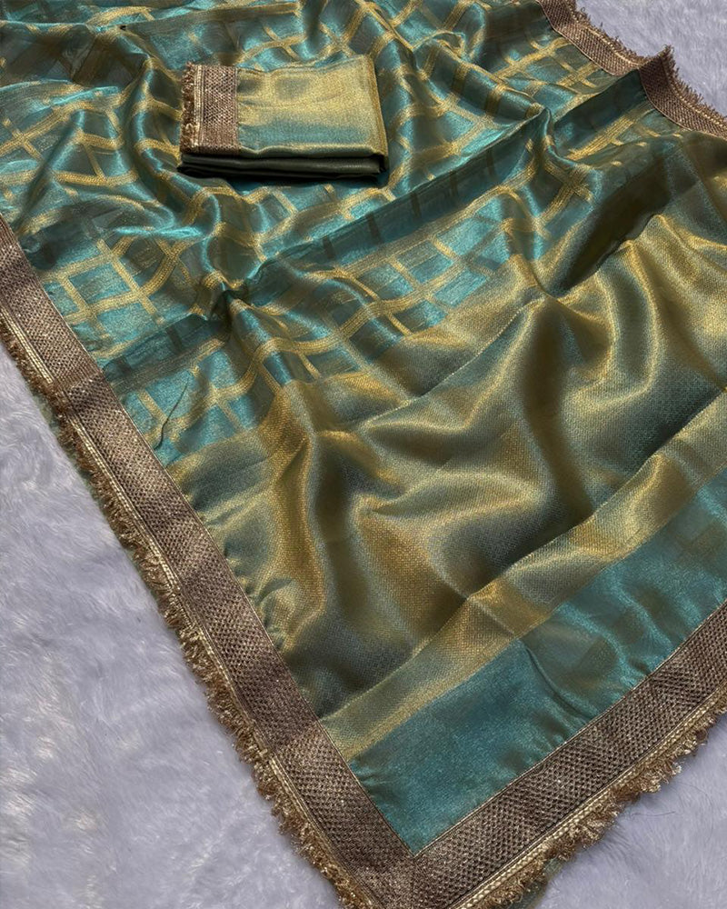 Sky Blue Color Banarasi Gharchola Tissue Silk Saree