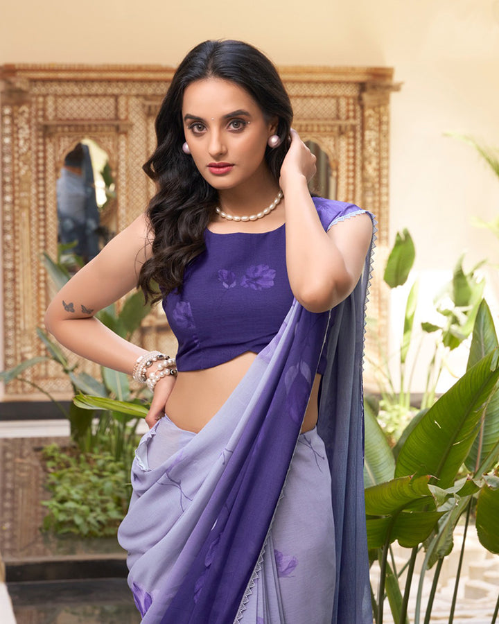 Designer Lavender Color Weightless Marble Printed Saree