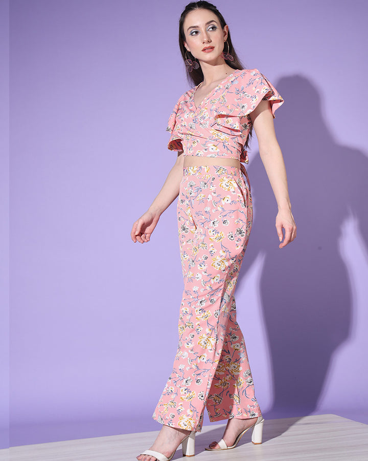 New Design Baby Pink Color Crape Silk Co-Ord Set