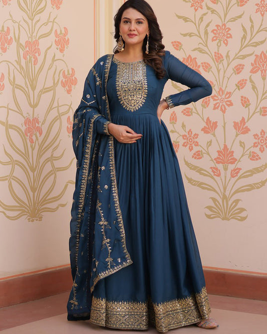 Designer Rama Color Star Georgette Embroidered Gown