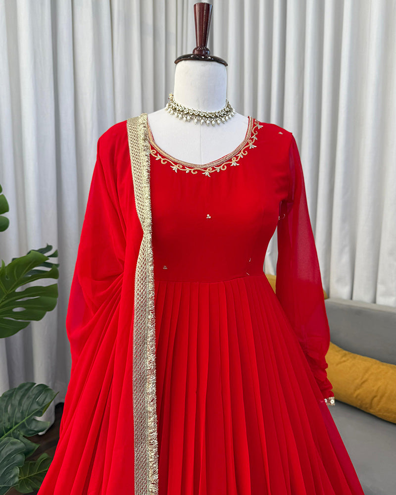 Red Color Georgette Sequence Embroidered Gown