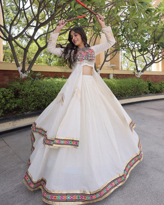 Four Color Traditional Kora Cotton Navratri Lehenga Choli