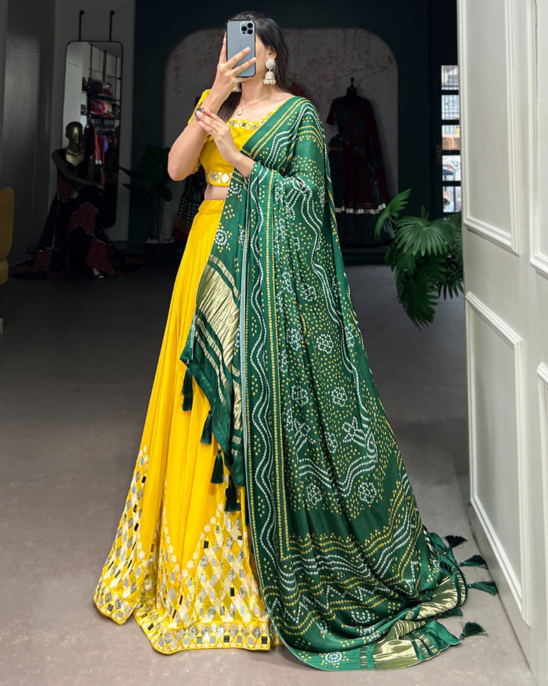 Yellow Color Georgette Lehenga Choli With Gaji Silk Dupatta