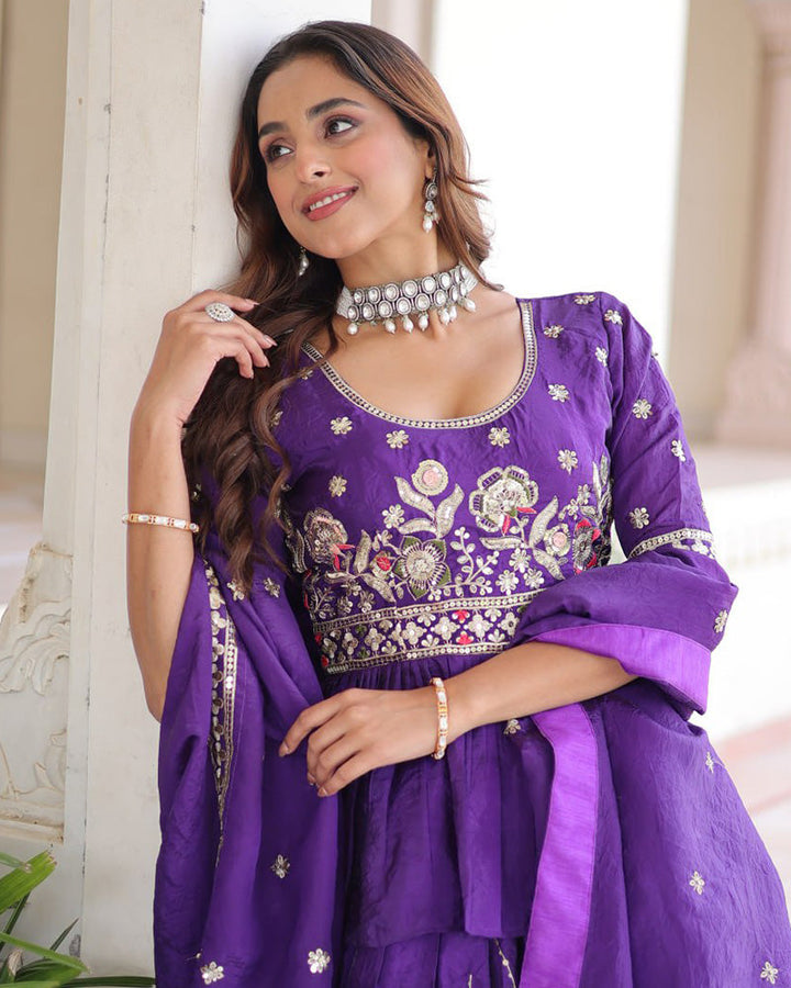Purple Color Gold Crush Sequence Embroidered Lehenga Choli